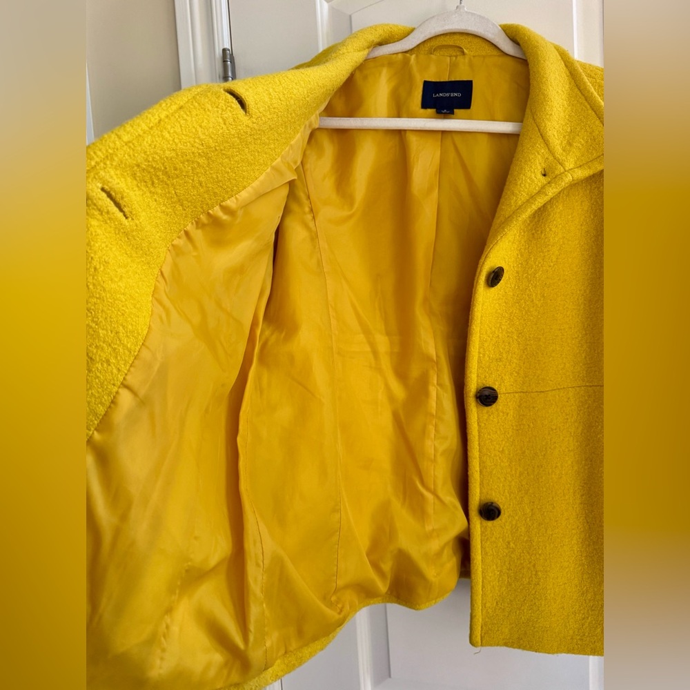 Lands' End Yellow Wool Blend Pea Coat 6 Classic Outerwear Preppy Dopamine Bold - Picture 5 of 6